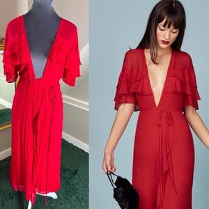 Reformation XS Garbo Wrap Dress in Cherry Red